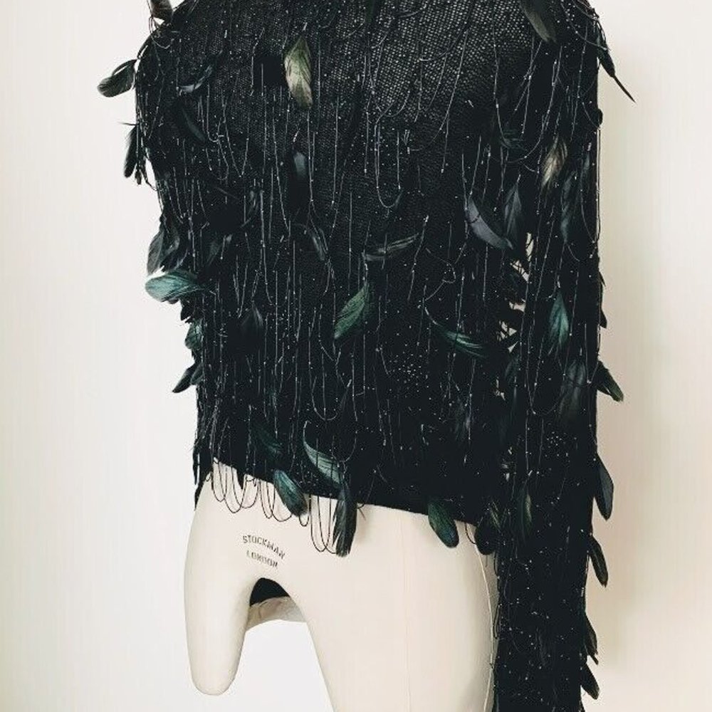 Oscar De La Renta Jacket Cardigan Cashmere Embellish Feather Beats and Sequins - Picture 10 of 11